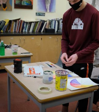 Photos of some of the 'vessels' Anto's art classes have made this quarter, some candids of students working, and some photos of the classroom environment